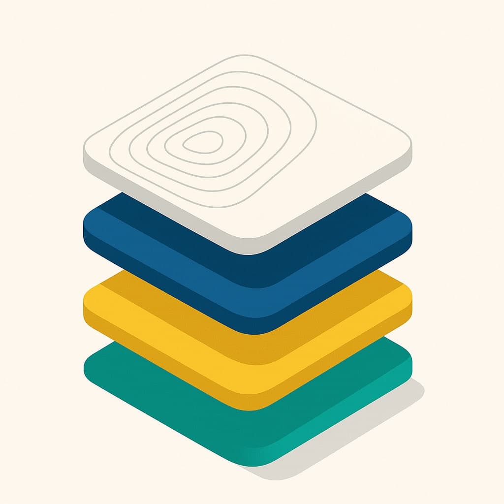 Stacked porcelain, blue and yellow panels, the topmost carved with survey contours.